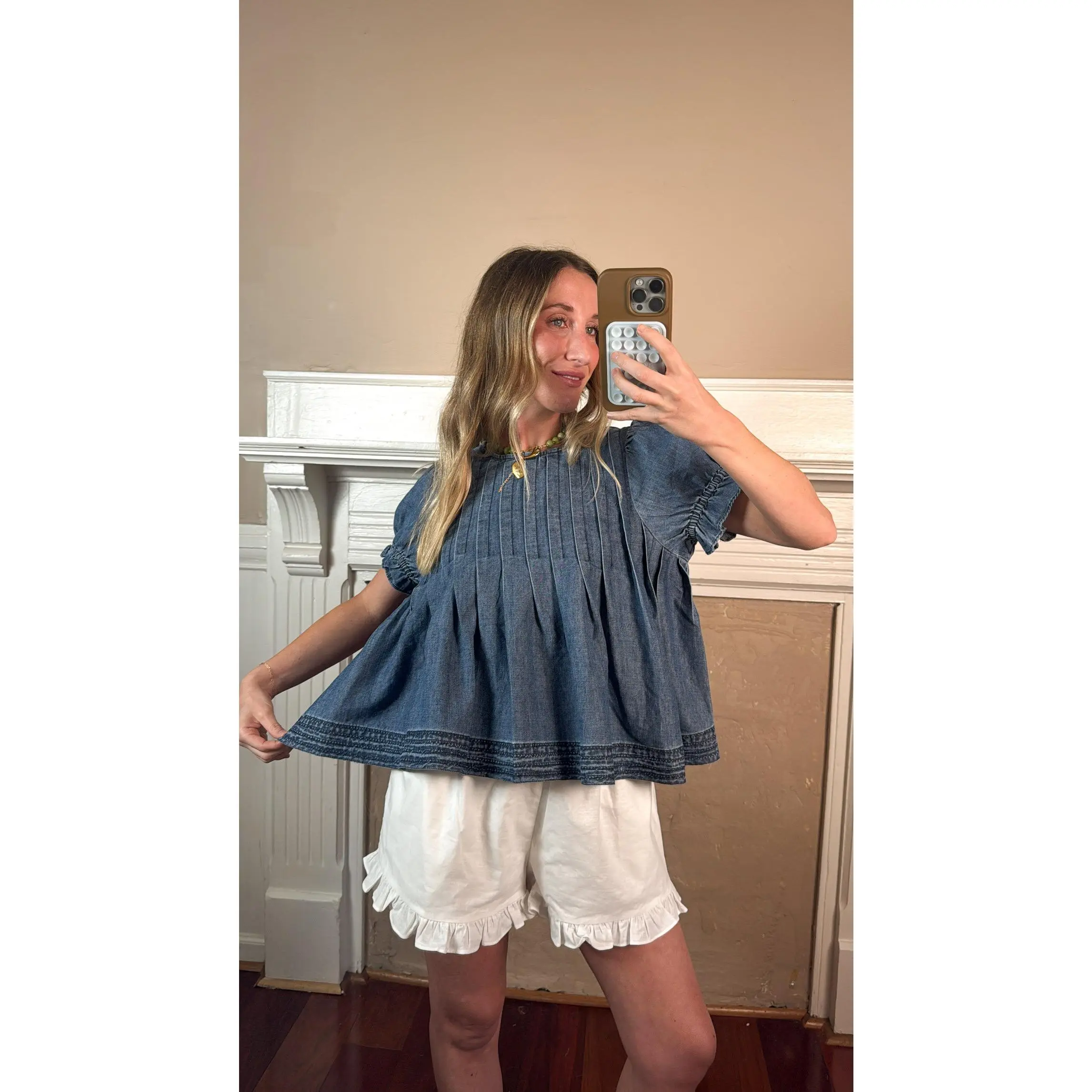 Denim Pleated Blouse