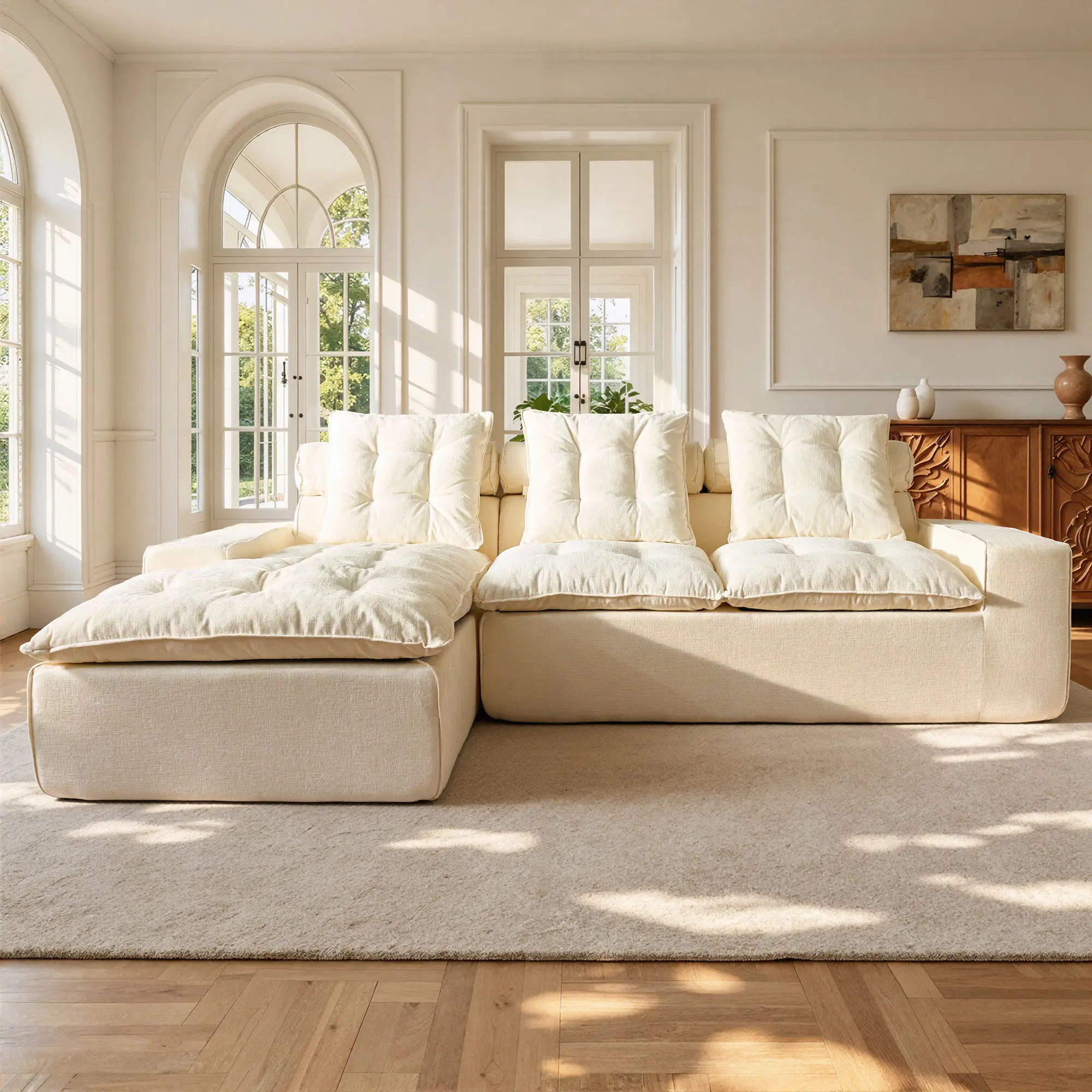 XIZZI 106" L Shaped Modular Sectional Sofa with Chaise, Boneless Cloud Couch with Layered Cushion, Oversized Upholstered Sofa, Flexible Module Combination for Living Room, No Assembly Require