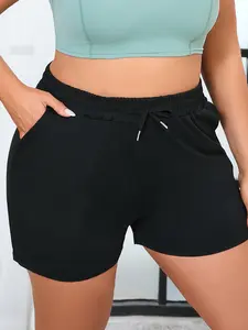 Women's Plus Size Elastic Gym Shorts, Casual Gym Workout Pants, Outdoor Training Daily Commute Hotpants, Stretch Knit Shorts, K1145plus