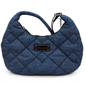 Marc Jacobs Denim Effect Quilted Nylon Shoulder Bag Chic Everyday Style with Iconic Branding Plaque & Secure Zip Closure