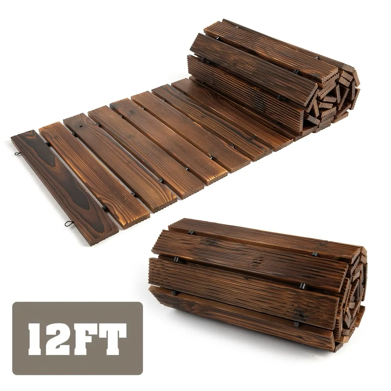12FT Roll Out Garden Pathway 1/2pcs Wooden Walkway with Non-Slip Surface Outdoor Garden Boardwalk Decorative Wood Path for Wedding Beach Patio