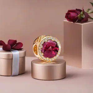 Rose Gold Plated Crystal Pave Charm & Clear CZ Charms for Pandora Bracelets Birthstone Charms Jewelry Gifts for Women (with Gift Pouch)