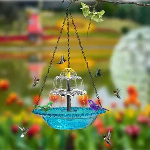 Hanging Solar Bird Bath Fountain - Glass Outdoor Bird Bath with Solar Water Fountain, 3-Tier Cascading Water Feature for Garden Patio Yard, Attract Wild Birds & Hummingbirds