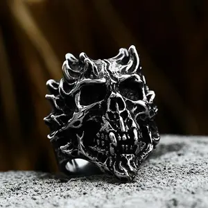 2025 NEW Retro punk style Death Forest series vintage style demon skeleton stainless steel ring hip-hop trend
