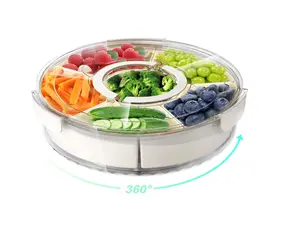 Portable Snackle Box Divided Rotating Serving Tray with Lid and Handle for Fruits, Snacks, Veggies & Charcuterie - Clear Storage Container for Adults & Children (1PCS, 12" L)
