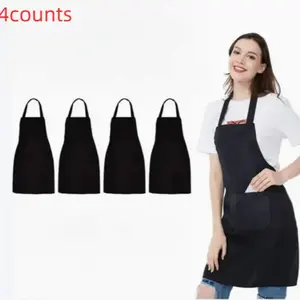 Solid Color Apron with 2 Large Pocket, 4 Counts Durable Multifunctional Kitchen Apron, Household Dirt Resistant Apron for Cooking, Baking, Cleaning, Gardening