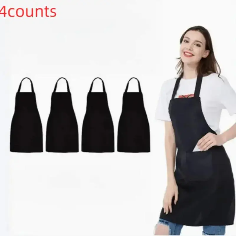Solid Color Apron with 2 Large Pocket, Apron with Pockets, 4 Counts Durable Multifunctional Kitchen Apron, Household Dirt Resistant Apron for Cooking, Baking, Cleaning, Gardening