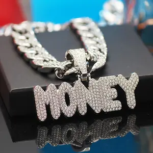 [Ice Cuban Chain Money Pendant] A Shiny MONEY Pendant With An Ice Cuban Chain, A Miami Necklace For Men And Women, A Hip-hop Pendant Necklace Jewelry Gift.