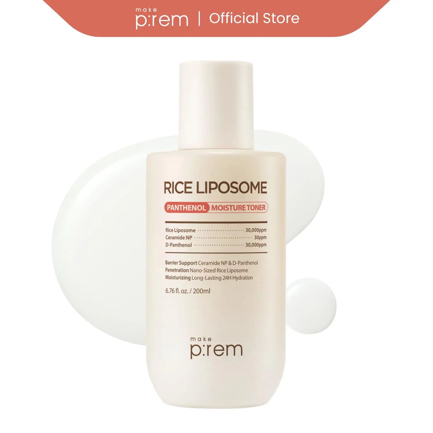 MAKE P:REM Rice Liposome Panthenol Moisture Toner 6.76 Fl Oz, 200ml | Long-Lasting Hydrating Korean Toner for Skin Barrier Support