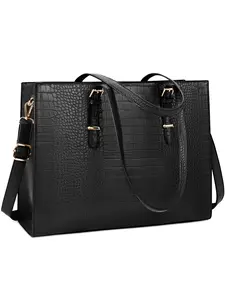 Women's Crocodile Embossed Laptop Bag, Fashionable Large Capacity Briefcase for Work, Professional Shoulder Bag for Women, Business Office Bag