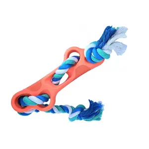 Rubber Bone Dog Chew Toy with Tug Rope High Quality Natural Rubber Durable Rope for Active Dogs 3" Round 12" Rope Length 6 Ounces