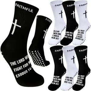 6 Pairs Cross Grip Soccer Socks Anti Slip Football Socks with  Verse Religious  Socks with Rubber Dots for Yoga