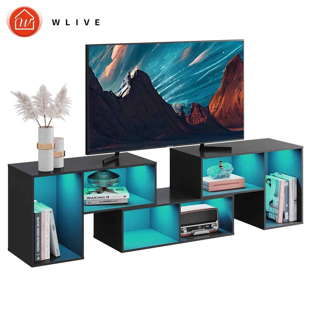 WLIVE TV Stand, Modern Deformable Television Stand with LED Strips, Media TV Console for 65/70 Inch TV, Split TV Stands, Apartment Furniture