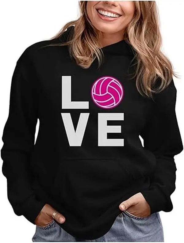 Tstars Eat Sleep Volleyball Repeat Hoodies for Women Fans Team Players Long Sleeve Sweatshirt Hoodie Comfortable & Versatile Volleyball Lovers Gift