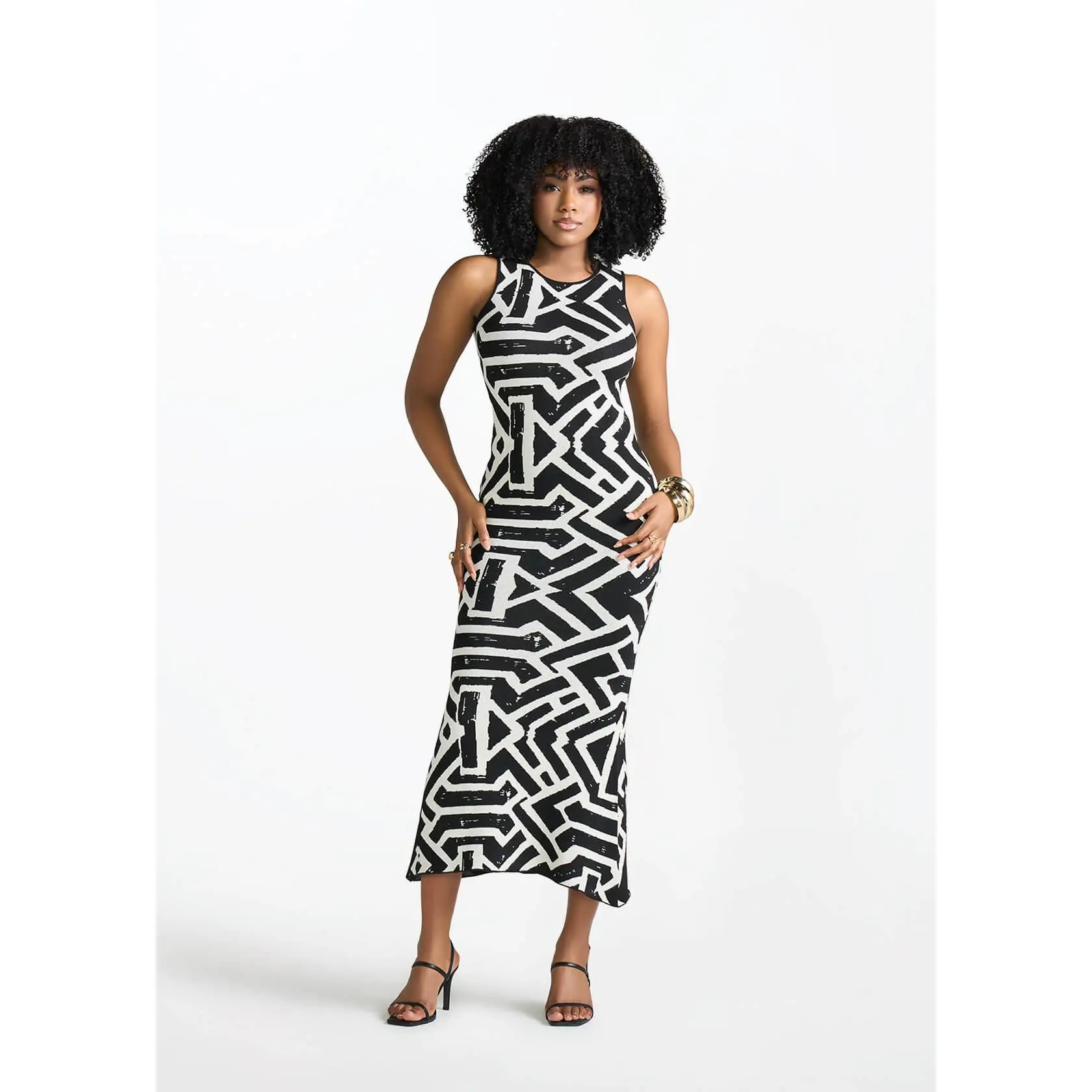 Zolani Women's African Print Knit Dress (Onyx Cream Tribal)