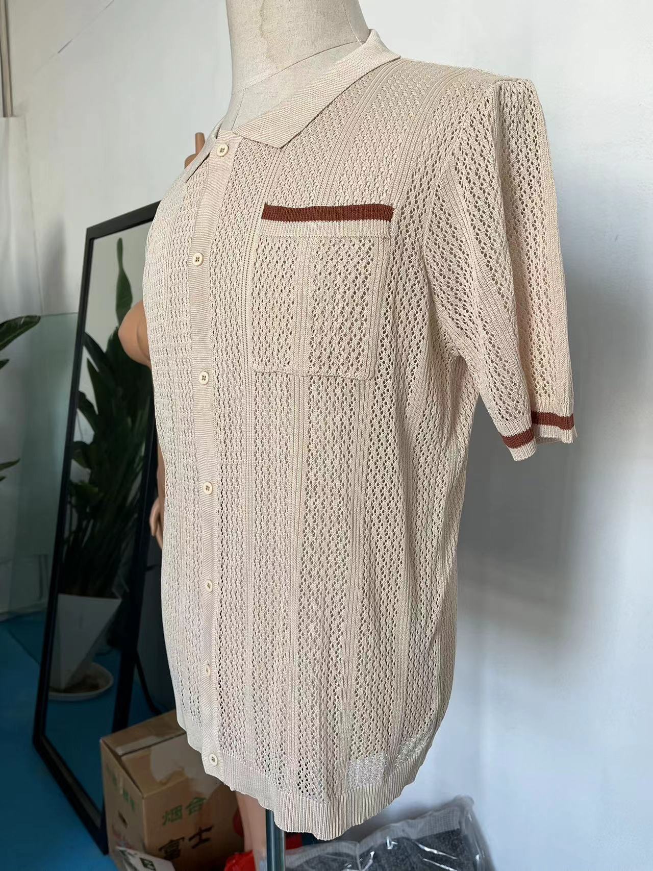 Short-sleeved Shirt Pocket Hollow Breathable Cool Summer Men's Casual Jacket Cardigan