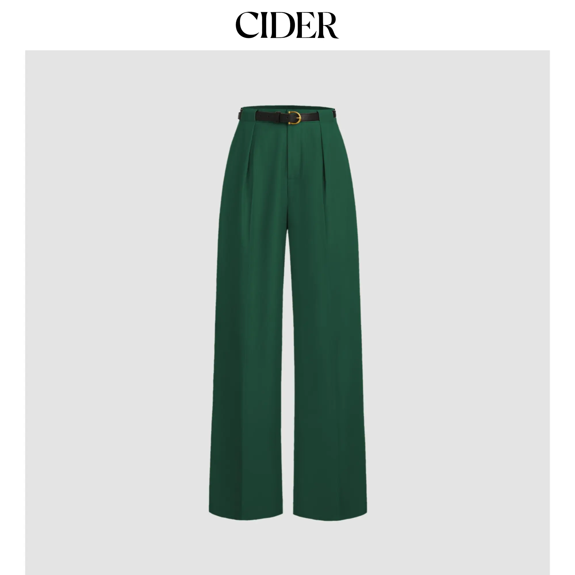 Cider Mid Rise Solid Pocket Straight Leg Trousers With Belt