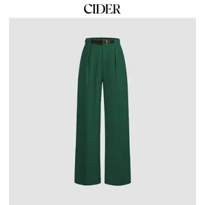 Cider Mid Rise Solid Pocket Straight Leg Trousers With Belt
