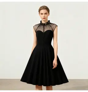 Halloween mesh vintage 1950's patchwork flying sleeves elegant retro casual party dress for women Chic