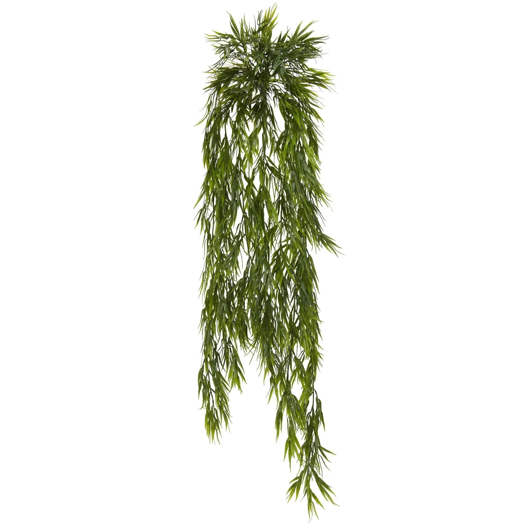 Artificial Fern Plant Set of 2 - 43 in Decorative Synthetic Textured Greens Asian-Influence Mini Bamboo Hanging Bush for Home Plant Decor, Oriental Vibe