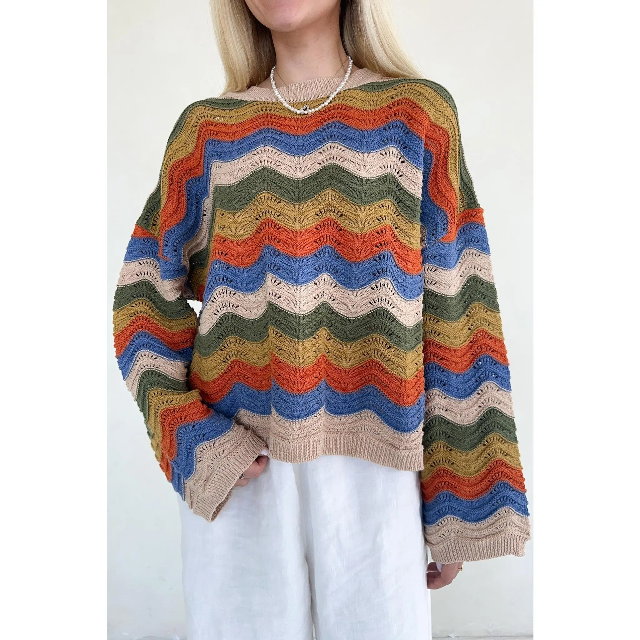 Woodstock Colorblock Neutral Rainbow Sweater