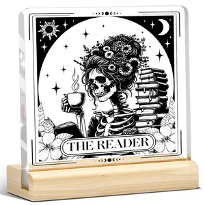 1pc Gothic Tarot Acrylic Sign, The Reader Desk Decor for Book Lovers, Funny Halloween Gift for Women, Bookworm Librarian Ornament, Tarot Card Plaque for Reading Room, Office Shelf Display, Book Decor, Birthday, Halloween, Christmas