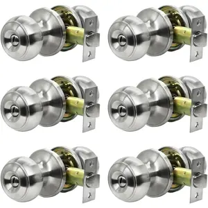 Privacy Door Knobs,6 Pack Satin Nickel Round Doorknobs Interior/Exterior Lockset, Keyless Door Handle with Lock for Bedrooms/Bathrooms