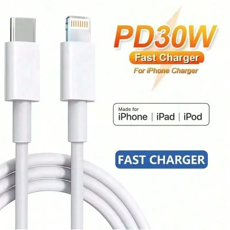 Mfi Certified iPhone Charger, 30w USB-C to Lightning Data Cable, Fast Charging, Lightweight, Compatible with iPhone 14/13/12/11/x/XR/XS/8/7/6/se/iPad/macbook, Lightning Phone Accessories