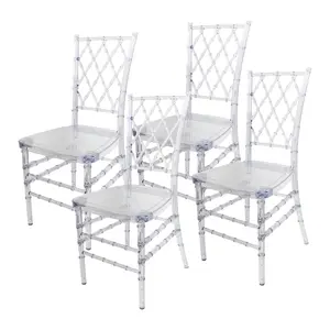Fohfurniture Set of 4 Clear Crystal Acrylic Event Chiavari Chairs, Transparent Stacking Dining Chairs for Weddings, Banquets, Events (Diamond-Back, Clear)