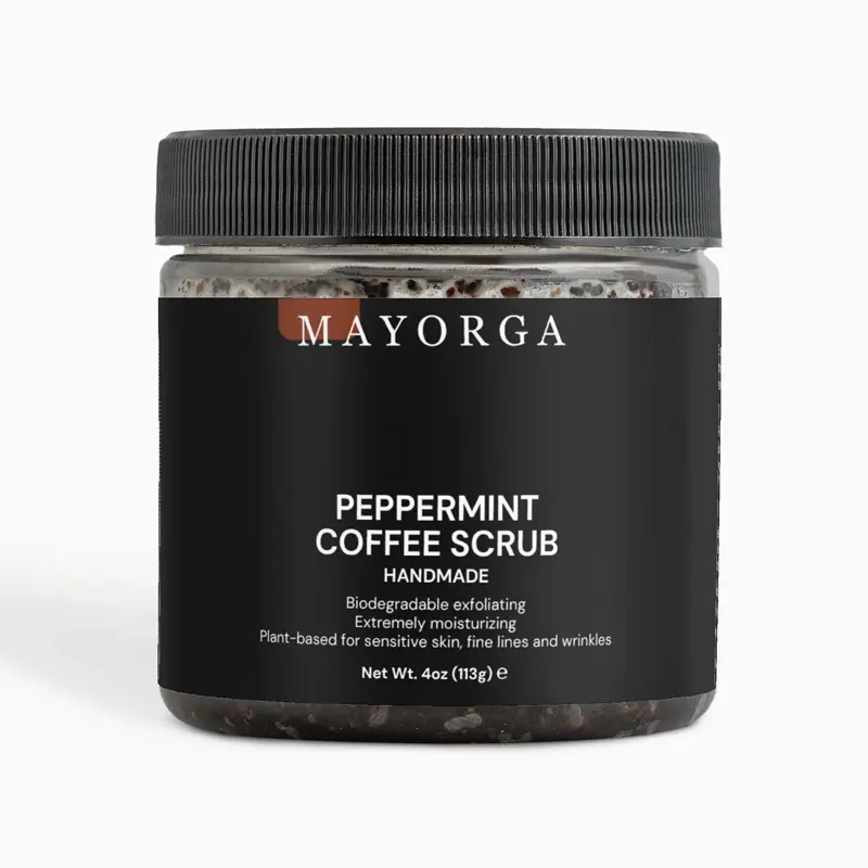 Mayorga Peppermint Coffee Scrub - Handmade Body Care for Sensible Skin - 40 oz (113 g) - Cosmetics Exfoliant Smooth Cleanser Cleansing Moisture Gentle