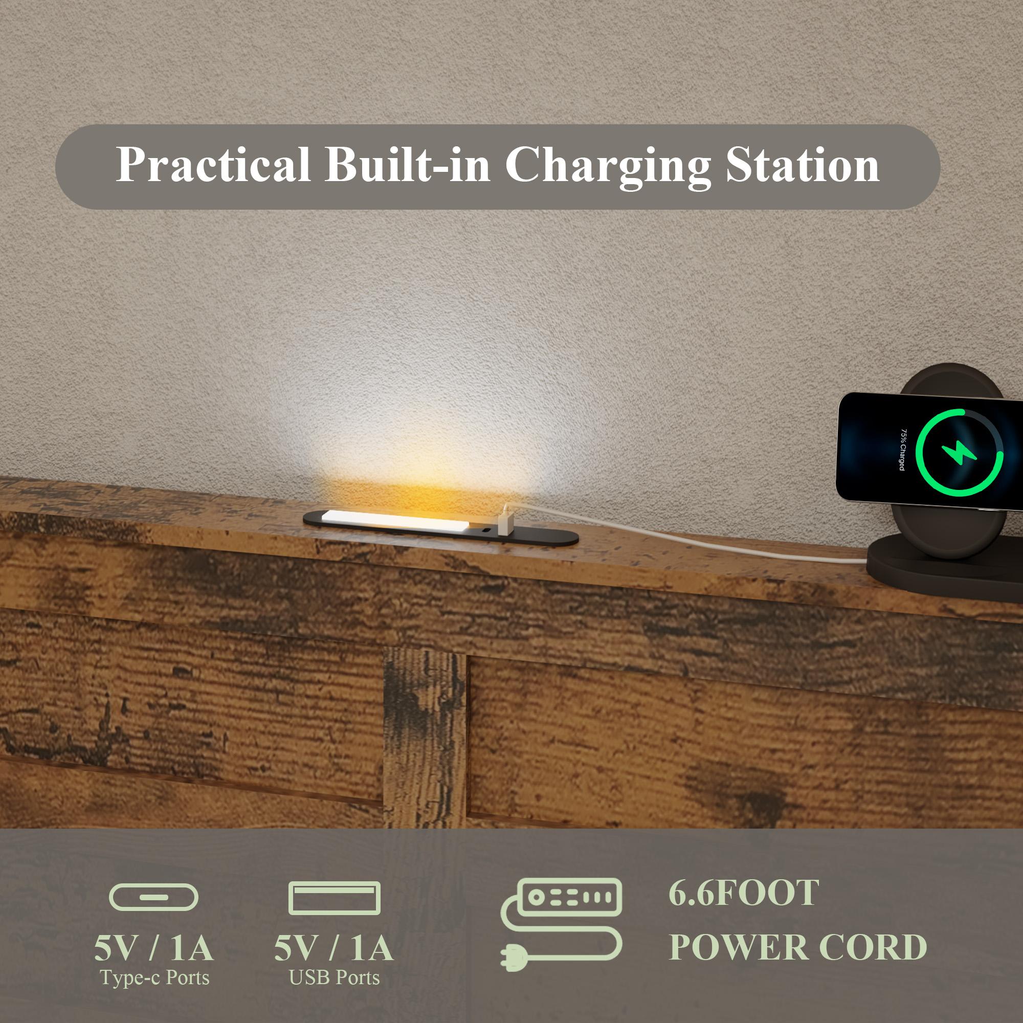 Queen Bed Frame with Mattress, Storage Headboard with Charging Station & LED Lights, No Box Spring Needed – Cama queen con colchón