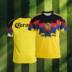 25 26 Mexico LIGA MX Club America Home Yellow Short Sleeve Soccer Jersey Fans Version Breathable