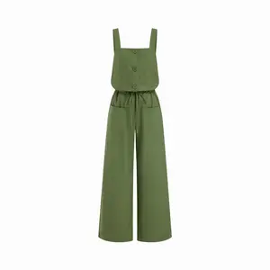 Cider Linen-blend Square Neck Mid Rise Drawstring Oversized Wide Leg Jumpsuit