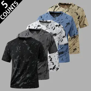 Distinctive Ink-Splash Printed Mesh Outer Tee Compact Trimmed Garment Framework Minimal Crew Neck Cord Lock Gentle Contour All-Day Open-Air Comfort Daily Casual Upper Trousers