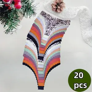 QQQ Twenty pieces of women's triangle panties, leopard print and solid color panties. Elegant, simple and classic. Soft knitted fabric, breathable and comfortable. A set suitable for all-year needs.