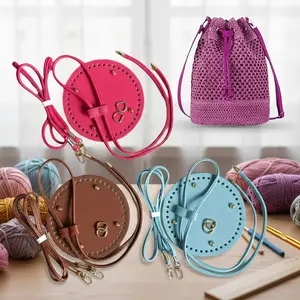 Adjustable Strap Zipper Durable Faux Leather DIY Crochet Dumpling Bag Accessory Set 3-Piece Craft Material Kit Wallet Making Supplies