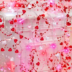 [Timer] Valentine's Day Decor Garland Lights, 10FT 30 LED Light 2 Modes Valentine Heart String Lights  Operated, Romantic Decorations for Indoor Outdoor Bedroom ,  Red White