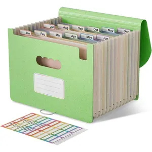 Accordion File Organizer, 12-Pocket Wheat Straw Expanding File Folder, Portable Monthly Bill & Tax Receipt Organizer, Letter/A4 Size Document Holder with Colorful Tabs-Grass Green