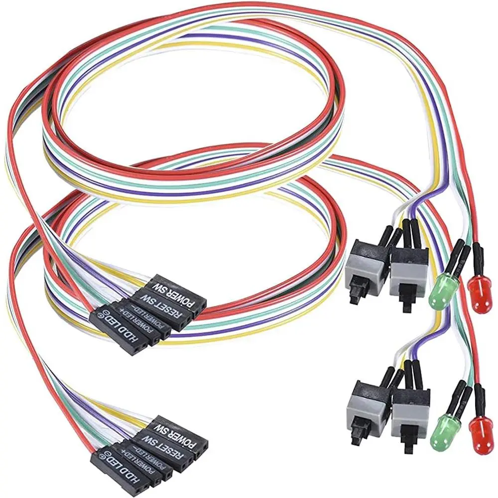 2 Pack Desktop Computer Case Motherboard On/Off/Reset/HDD Switch Power Cord PC Power Button Switch Power SW Cable ATX Case Front Bezel Wire with Red Green LED Indicator Light 2-Pin 27-inch