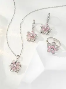 1 Set Rotating Pink Flower Jewelry | Coquette Fairycore | Spinning Anxiety Relief Design with Pink CZ | Romantic Sweet Gift for Her