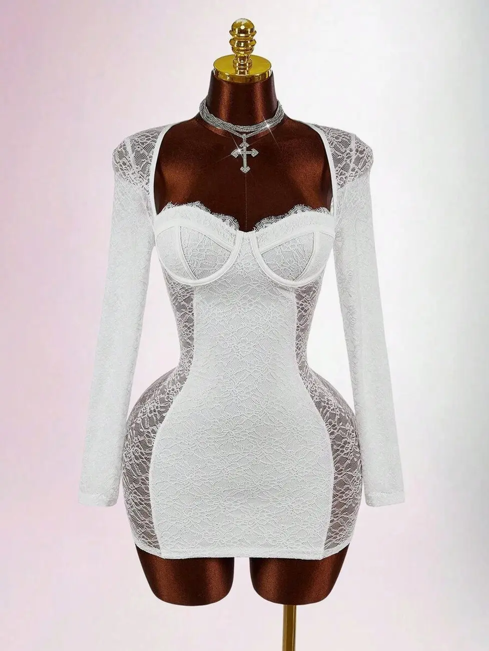 knee length dresses for ladies Ava Cowl Neck Bodycon Mesh Lace Midi Formal Dress