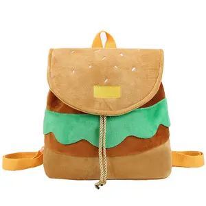 Cartoon Hamburger Backpack Large Capacity Drawstring Bag School Students Bag Daypack for Women Men
