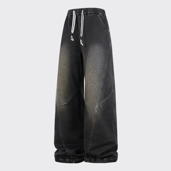 New Heavyweight Straight Loose Fit Men's Jeans with Elastic Drawstring Waistband Stylish Wide Leg Pants