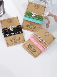 The WWJD letter bracelet+turquoise cross faith bracelet 2-piece set is suitable for daily wear, vacation dates, and other occasions, and is also a surprising and exquisite small gift