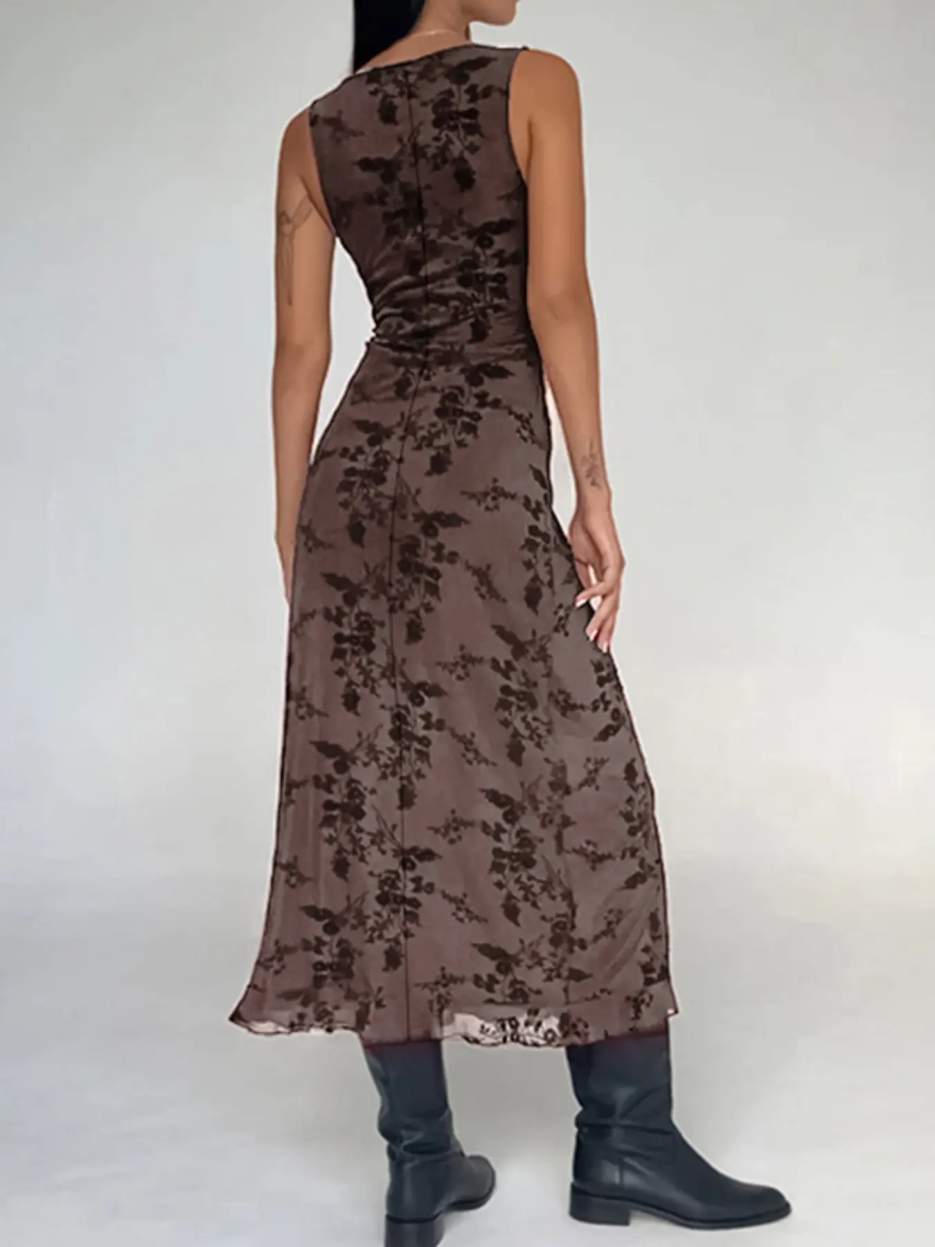 Women's Floral Print Knit Deep V Neck A Line Dress, Elegant Sleeveless  Plunge Neck Bodycon Long Dress, Ladies Summer Clothes for Party Holiday  Wedding Guest, Summer Dresses - TikTok Shop