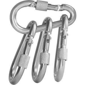 4 Pack D Ring Carabiner Clips, 500LBS Heavy Duty Screw Gate Locking Carabiners, Quick Link for Hammock, Camping, Hiking, Backpacking, Black & Silver HDK02