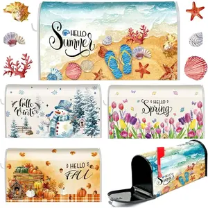 4 Pcs Mailbox Covers Magnetic Standard Size 18 x 21 Inch Hello Spring Summer Autumn Winter Magnetic Mailbox Covers Wraps for Holiday Garden Yard Home Outdoor Decor