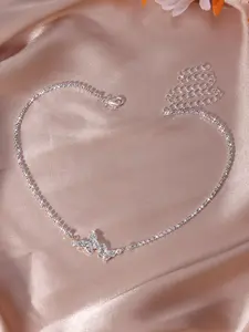 Elegant Butterfly Detail Rhinestone Decor Chain Bling Necklace for Gift, Fashion All-match Accessory, Trendy Accessories for Party and Daily Life without Box