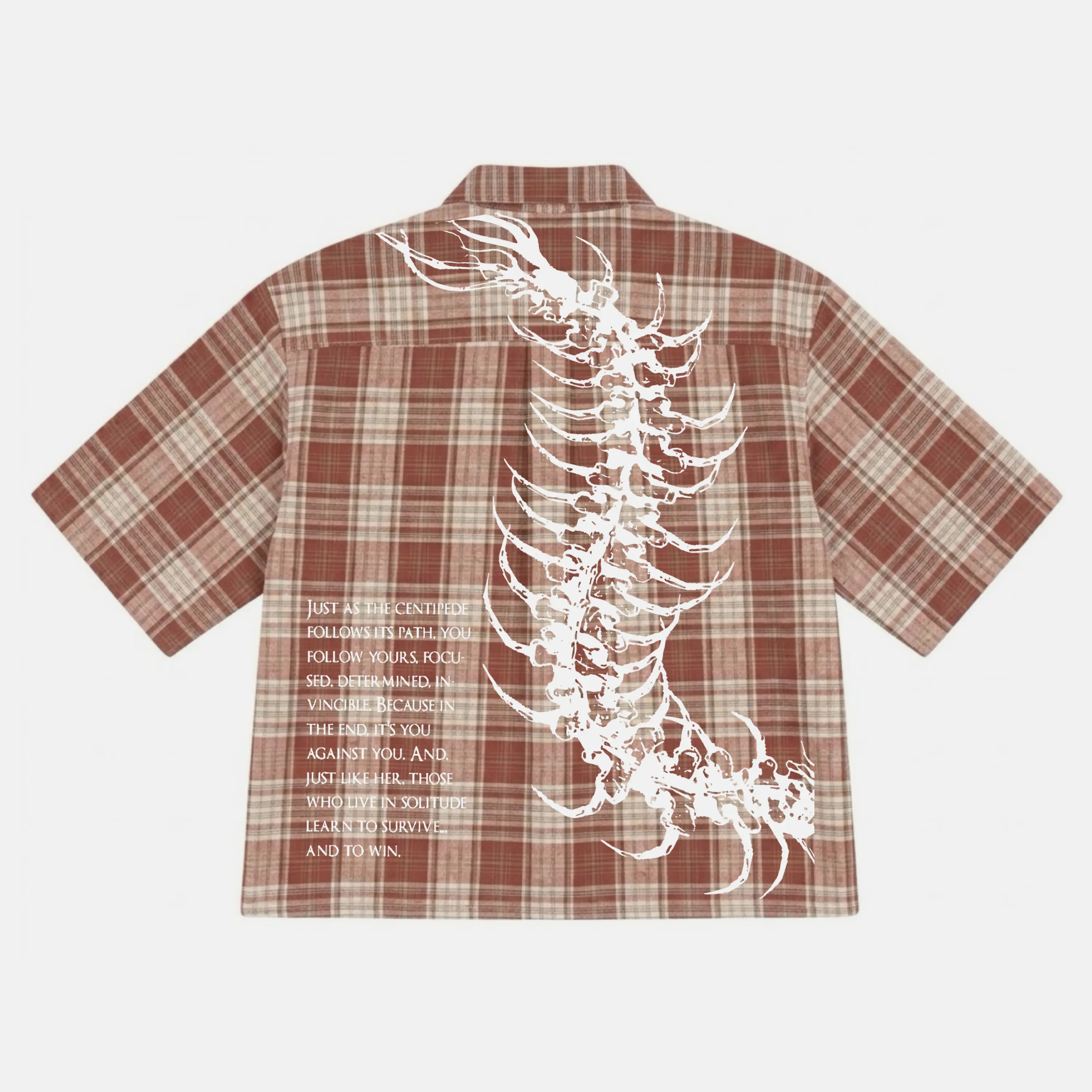 Sopula Studio Men's Checked Jacket Shirt, Menswear Casual Short-Sleeve Top with Dark Centipede Skeletal Graphic
