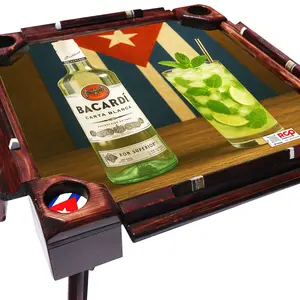 Mesa de Dominó Cubana con Diseño de Mojito y Ron Bacardí – Estilo Vintage, Plegable, Ideal para Fiestas y Regalos Beverage